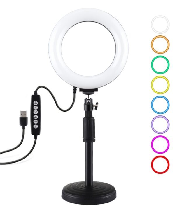 PULUZ 6.2 inch 16cm USB 10 Modes 8 Colors RGBW Dimmable LED Ring Vlogging Photography Video Lights + Round Base Desktop Mount with Cold Shoe Tripod Ball Head, 6.2 inch RGBW+Desktop Mount