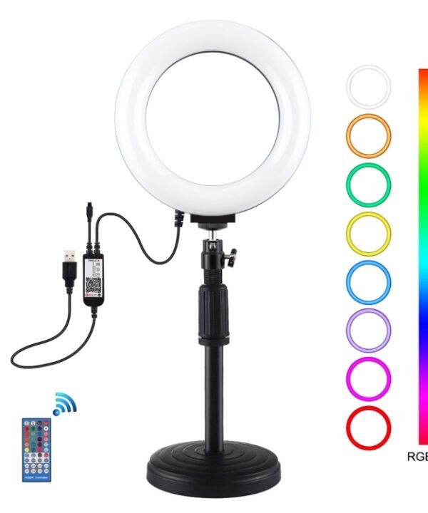 PULUZ 6.2 inch 16cm RGBW Light + Round Base Desktop Holder USB Dimmable LED Ring Vlogging Photography Video Lights with Cold Shoe Tripod Ball Head & Remote Control, Desktop Mount + 6.2 inch RGBW / Remote