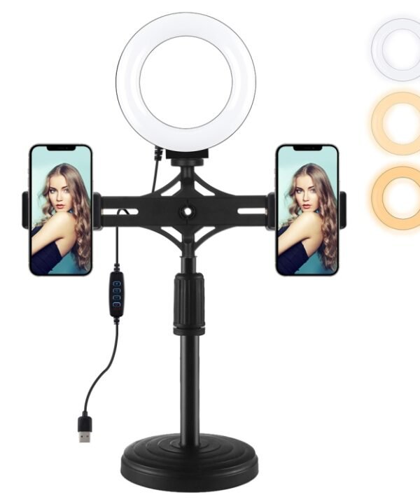 PULUZ 4.7 inch 12cm Ring Light Horizontal Dual Phone Brackets Desktop Holder Video Light Kits