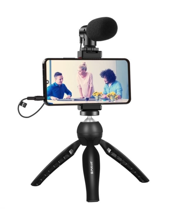 PULUZ Live Broadcast Smartphone Video Vlogger Kits Microphone + Tripod Mount + Phone Clamp Holder, Mic + Tripod + lamp