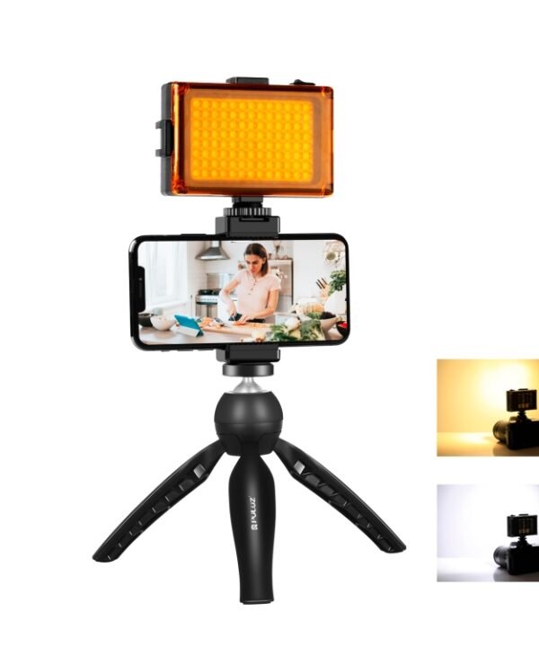 PULUZ Live Broadcast Smartphone Video Light Vlogger Kits with LED Light + Tripod Mount + Phone Clamp Holder, LED + Tripod + lamp