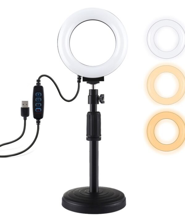 PULUZ Round Base Desktop Holder + 4.7 inch 12cm 3 Modes USB Dimmable LED Ring Vlogging Video Light, Adjustable Height: 15.5cm-25.5cm