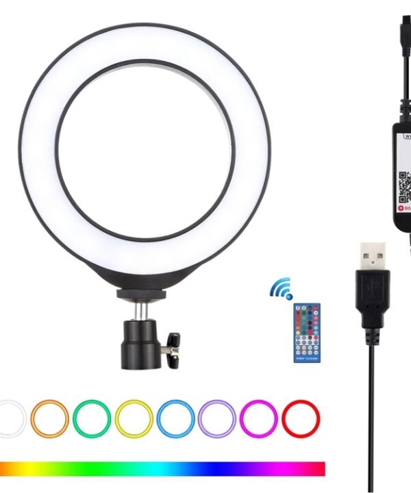 PULUZ 6.2 inch 16cm USB RGBW Dimmable LED Ring Vlogging Photography Video Lights  with Cold Shoe Tripod Ball Head & Remote Control, 6.2 inch RGBW / Remote