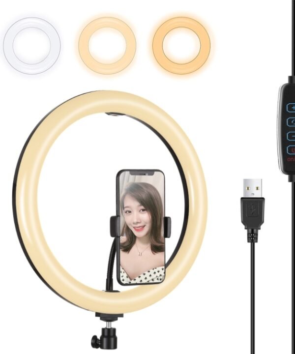 PULUZ 11.8 inch 30cm USB 3 Modes Dimmable Dual Color Temperature LED Curved Diffuse Light Ring Vlogging Selfie Photography Video Lights with Phone Clamp, 11.8 inch