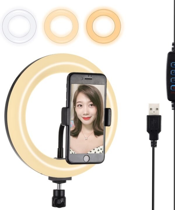 PULUZ 7.9 inch 20cm USB 3 Modes Dimmable Dual Color Temperature LED Curved Light Ring Vlogging Selfie Photography Video Lights with Phone Clamp, 7.9 inch