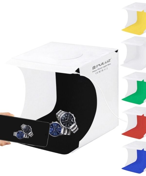 PULUZ 20cm Folding Portable 550LM Light Photo Lighting Studio Shooting Tent Box Kit with 6 Colors Backdrops (Black, White, Yellow, Red, Green, Blue), Unfold Size: 24cm x 23cm x 23cm