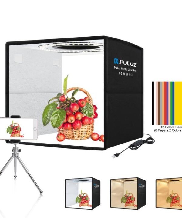 PULUZ 25cm Folding Portable 3 Modes Dual Color Temperature Ring Light Photo Lighting Studio Shooting Tent Box with 6 x Dual-side Color Backdrops, Size: 25cm x 25cm x 25cm, 25cm 3 Color Temp. Box Black