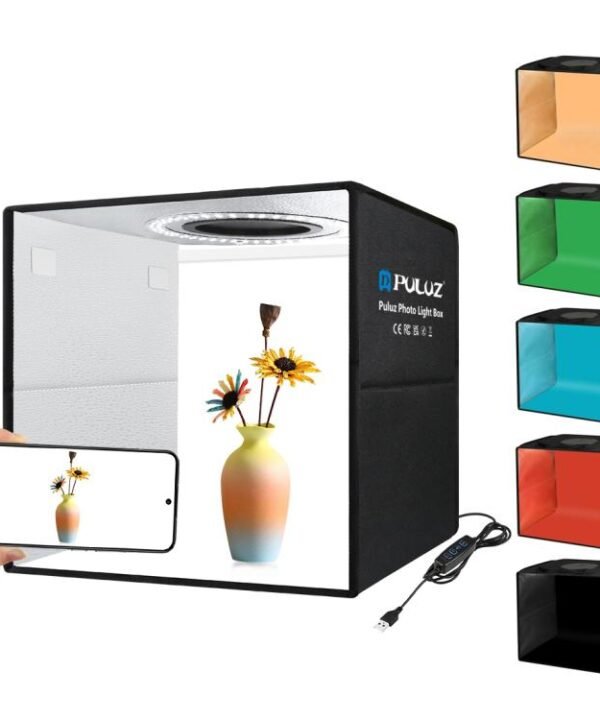 PULUZ 30cm Folding Ring Light Photo Lighting Studio Shooting Tent Box Kit with 6 Colors Black / White / Orange / Red / Green / Blue Backdrops, 30cm Box Black