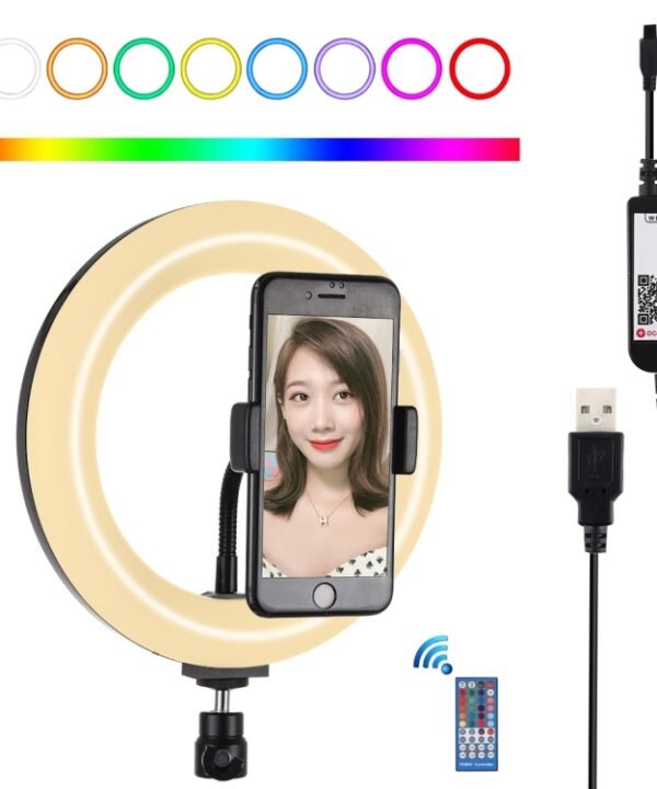 PULUZ 7.9 inch 20cm USB RGB Dimmable LED Dual Color Temperature LED Curved Light Ring Vlogging Selfie Photography Video Lights with Phone Clamp, 7.9 inch RGBW