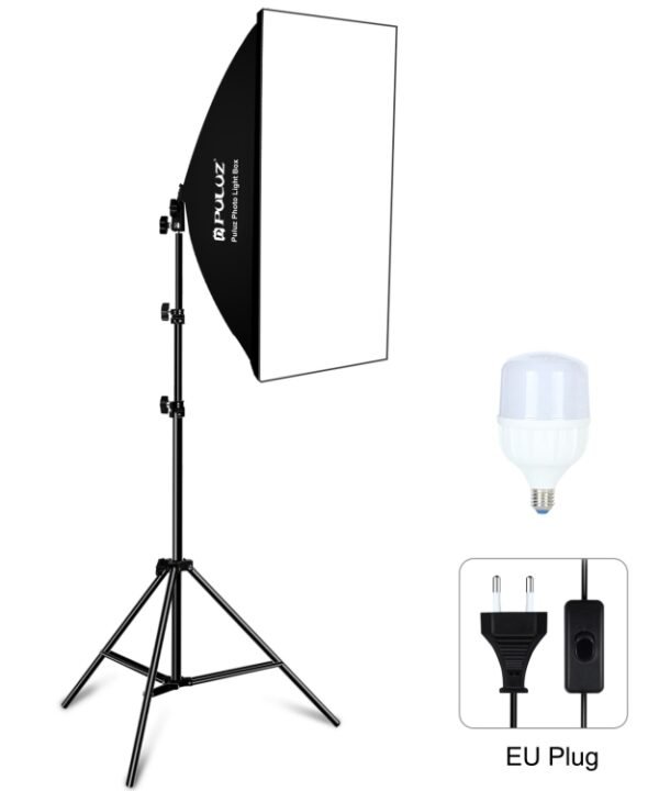 PULUZ 50x70cm Studio Softbox + 2m Tripod Mount + Single 220V E27 30W 5700K White Light LED Bulb Photography Kit, Single Bulb EU Plug, Single Bulb US Plug, Single Bulb EU Plug (RU)