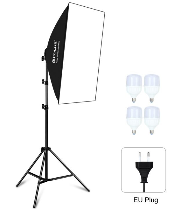 PULUZ 50x70cm Studio Softbox + 2m Tripod Mount + 4 x 220V E27 20W 5700K White Light LED Light Bulb Photography Lighting Kit, 4 x Bulb EU Plug (RU), 4 x Bulb EU Plug, 4 x Bulb US Plug