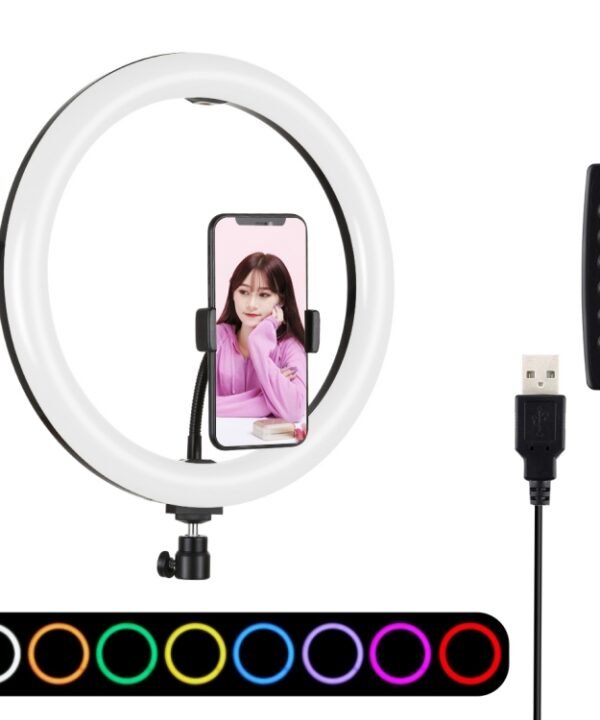 PULUZ 11.8 inch 30cm Curved Surface USB 10 Modes 8 Colors RGBW Dimmable LED Ring Vlogging Photography Video Lights with Tripod Ball Head & Phone Clamp, 11.8 inch Button Control