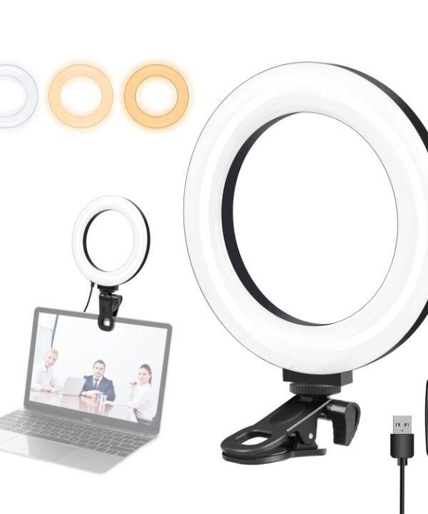 PULUZ 6.2 inch 16cm Ring Selfie Light 3 Modes USB Dimmable Dual Color Temperature LED Curved Vlogging Photography Video Lights with Monitor Clip Holder, 6.2 inch Light+Clip