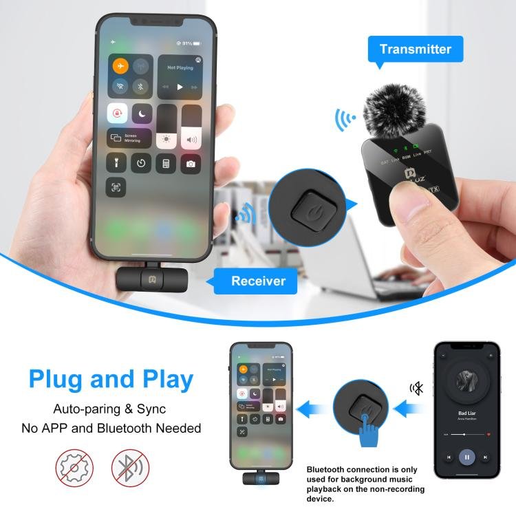 PULUZ Wireless Lavalier Microphone for iPhone / iPad, 8-Pin Receiver, 8-Pin 1 TX + 1 RX - Image 6
