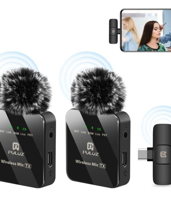 PULUZ Wireless Lavalier Microphone for Type-C Phone, Type-C Receiver and Dual Microphones, Type-C 2 TX + 1 RX