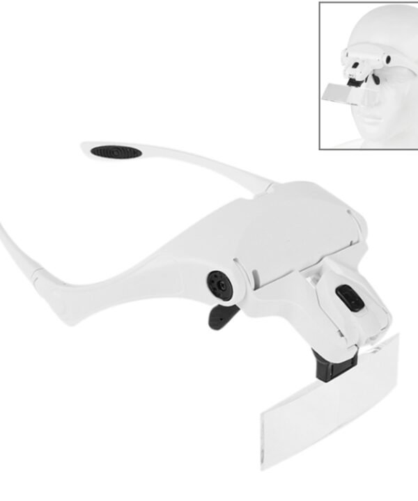 5 Lens 1.0X-3.5X Loupe Glasses Bracket Headband Magnifier with 2 LED Lights Eye Magnification Goggles Magnifying Tool, 5 Lens 1.0X-3.5X (White)