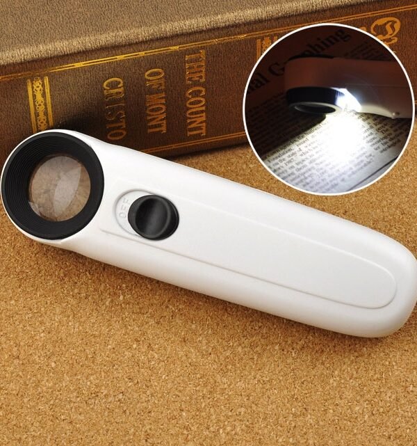 40X Handheld Exclamation Mark Style Magnifier with 2-LED Light