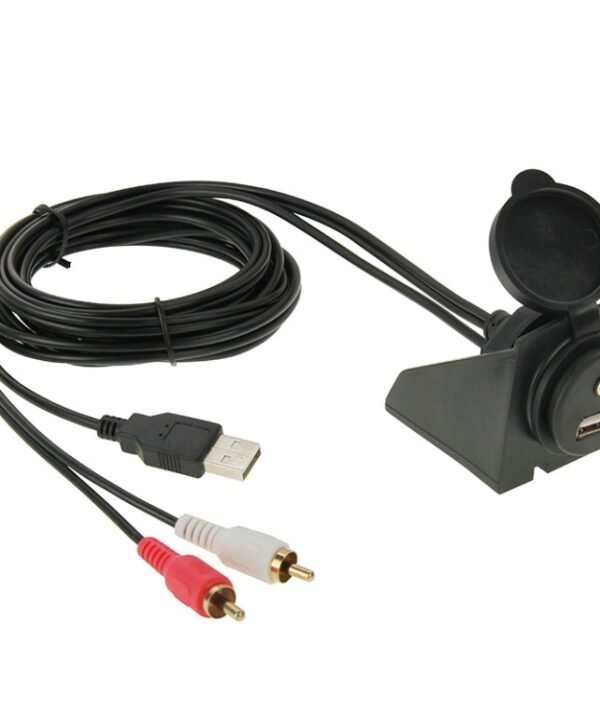 USB 2.0 & 2 RCA Male to USB 2.0 & 3.5mm Female Adapter Cable with Car Flush Mount, Length: 2m