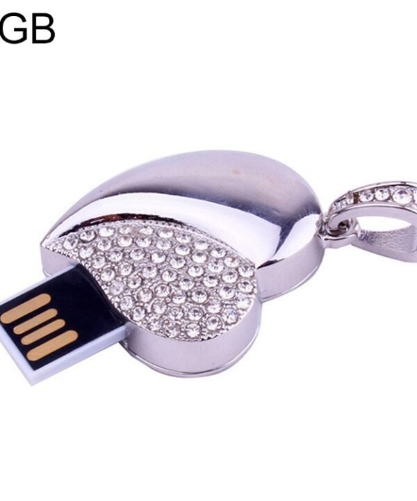 Silver Heart Shaped Diamond Jewelry USB Flash Disk, Special for Valentines Day Gifts , 2GB, 4GB, 8GB, 16GB, 32GB