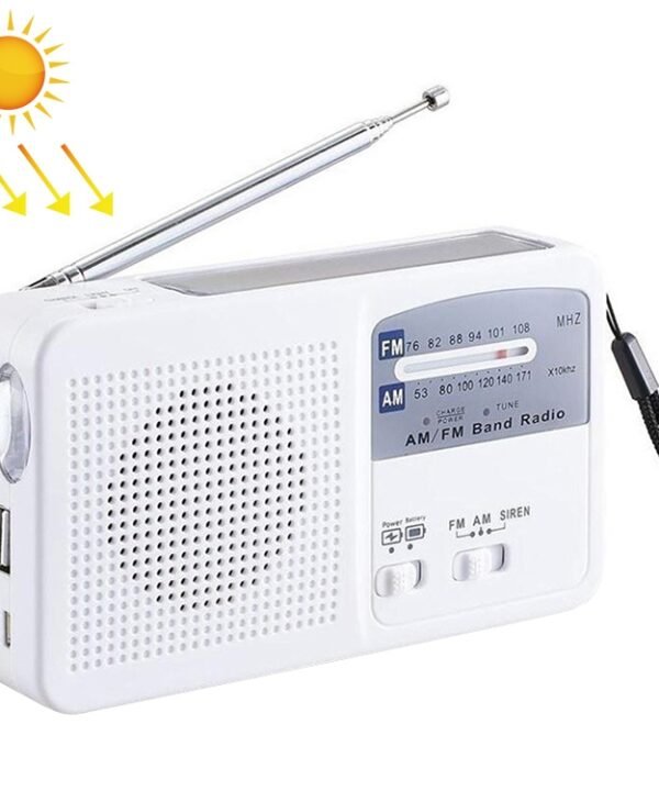 Multi-function Portable Solar / Cranked Dynamo Power LED Flashlight with AM/FM Radio & Mobile Phone Charger