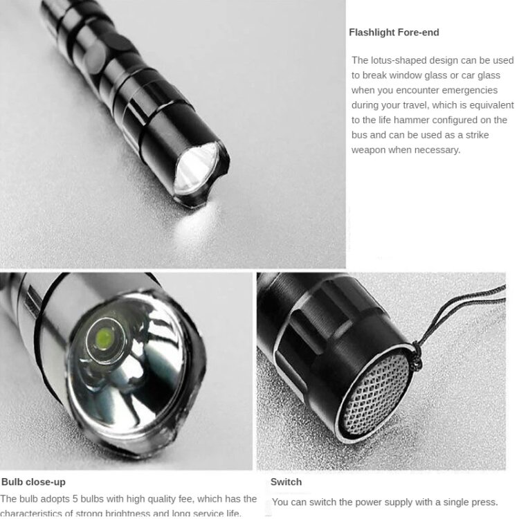 3W LED Mini Flashlight Light Torch Lamp with Strap(Black) - Image 5