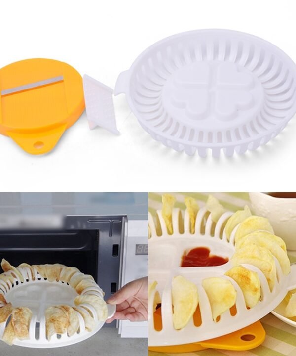 DIY Microwave Oven Baked Potato Chips Homemade Maker Machine Device with Slicer & Plate