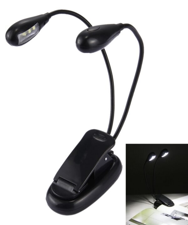 2 Arm LED Book Light, Dual Arms Clip On LED Light For Reading Camping Hiking(Black)
