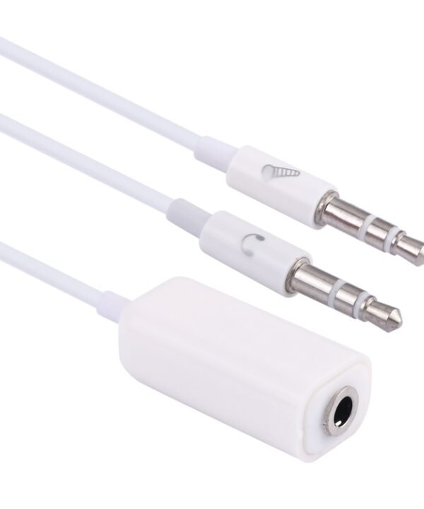 3.5mm Female to 3.5mm Male Microphone Jack + 3.5mm Male Earphone Jack Adapter Cable for Apple Computer, Length: 78cm(White)