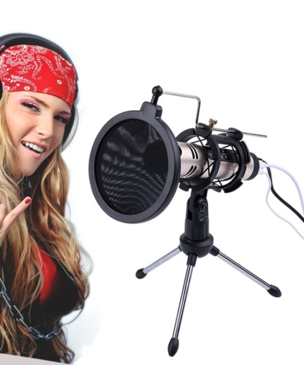 PS-5 Universal Live Broadcast Bracket Tripod Holder with Anti-spray Net & Microphone Clip & Shockproof Clip, For iPhone, Galaxy, Sony, Lenovo, HTC, Huawei, and other Smartphones