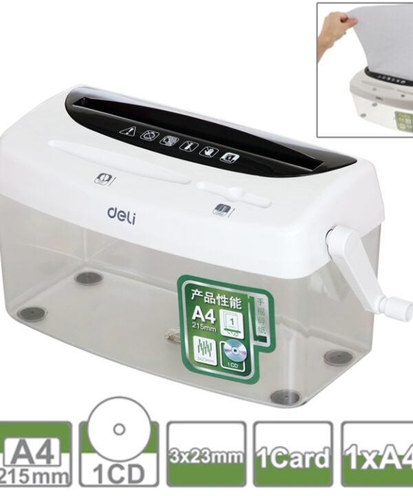 Deli Office Series Hand-cranked A4 / CD / Card Desktop Paper Shredder, Waste-bin Volume: 4L (No. 9935)(White)