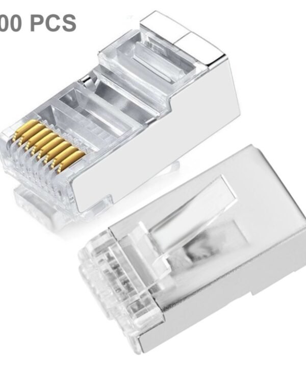 High Quality RJ45 Shielded Plug Cat5 8P8C Lan Connector Network (100 pcs in one packaging , the price is for 100 pcs)(Silver)