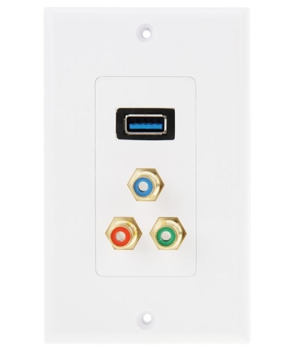 USB 3.0 Female Plug + 3 RCA Female Plugs Wall Plate Panel