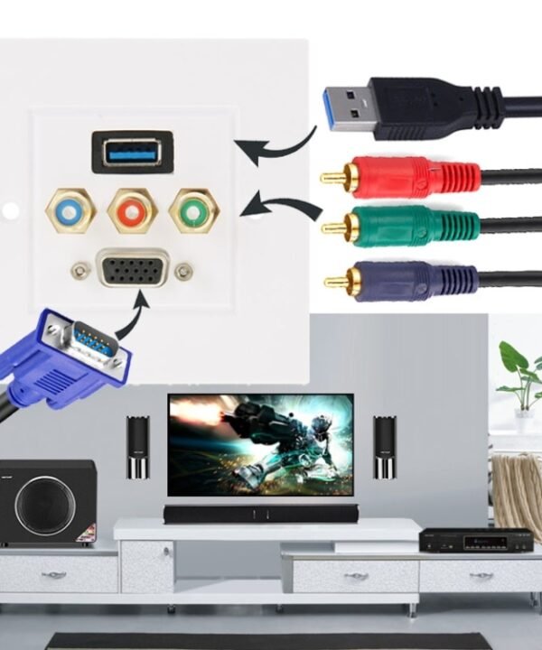 USB 3.0 Female Plug + 3 RCA Female Plugs + VGA Female Plug Wall Plate Panel