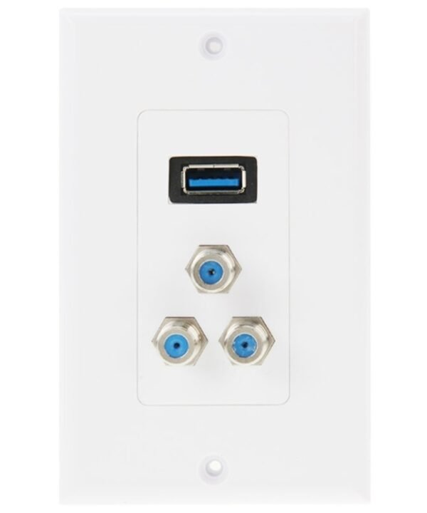 USB 3.0 Female Plug + 3 F Female Plugs Wall Plate Panel