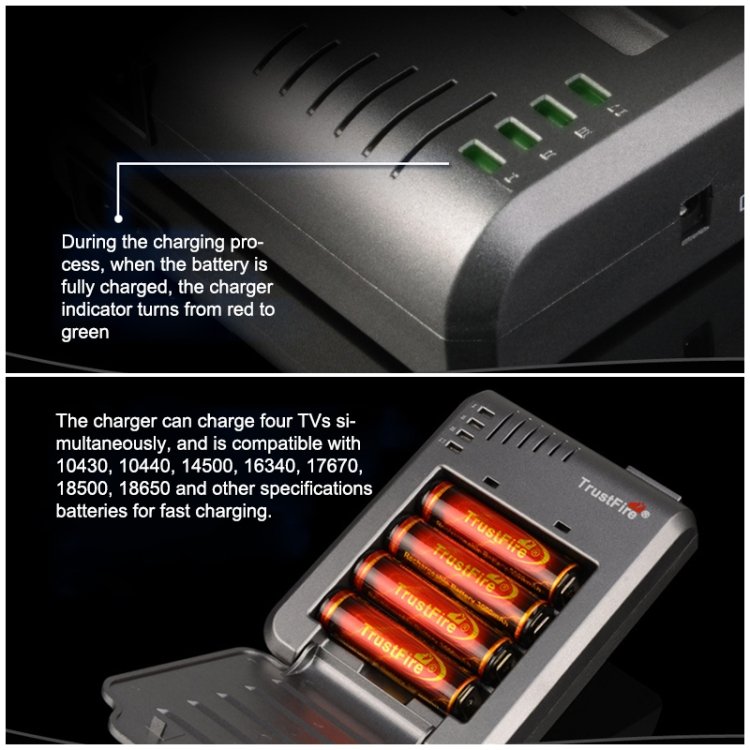 TR-003P4 TrustFire 1x4 Universal Cylindrical Li-ion Battery Charger for 10430/ 10440/ 14500/ 16340/ 17670/ 18500 - Image 5