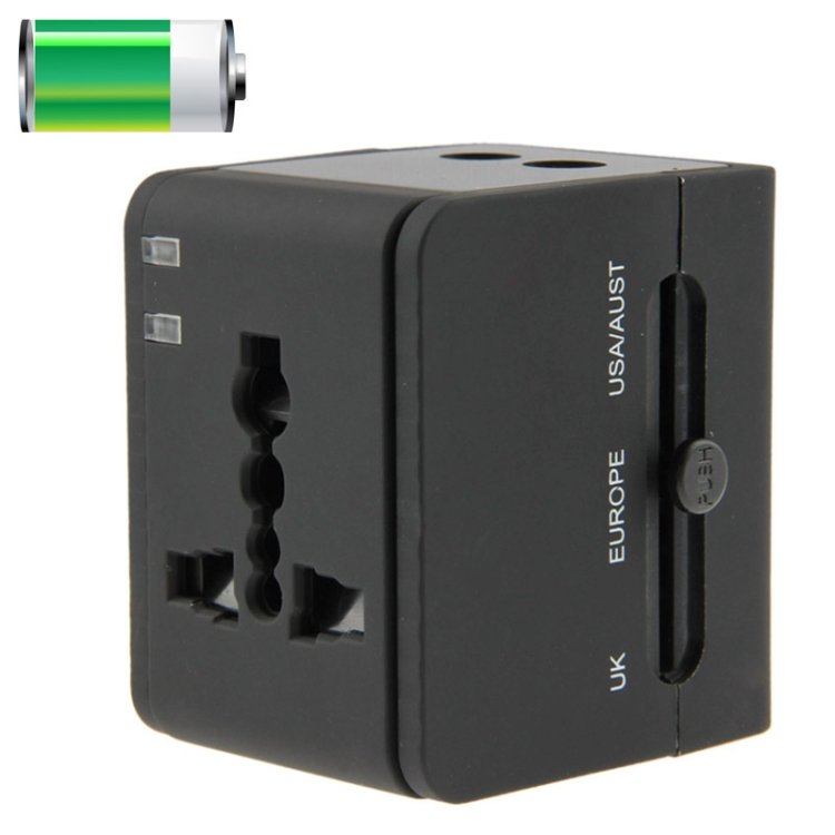 International 2.1A 2-USB EU / AU / UK / US Plug Travel Universal Adaptor(Black) - Image 2