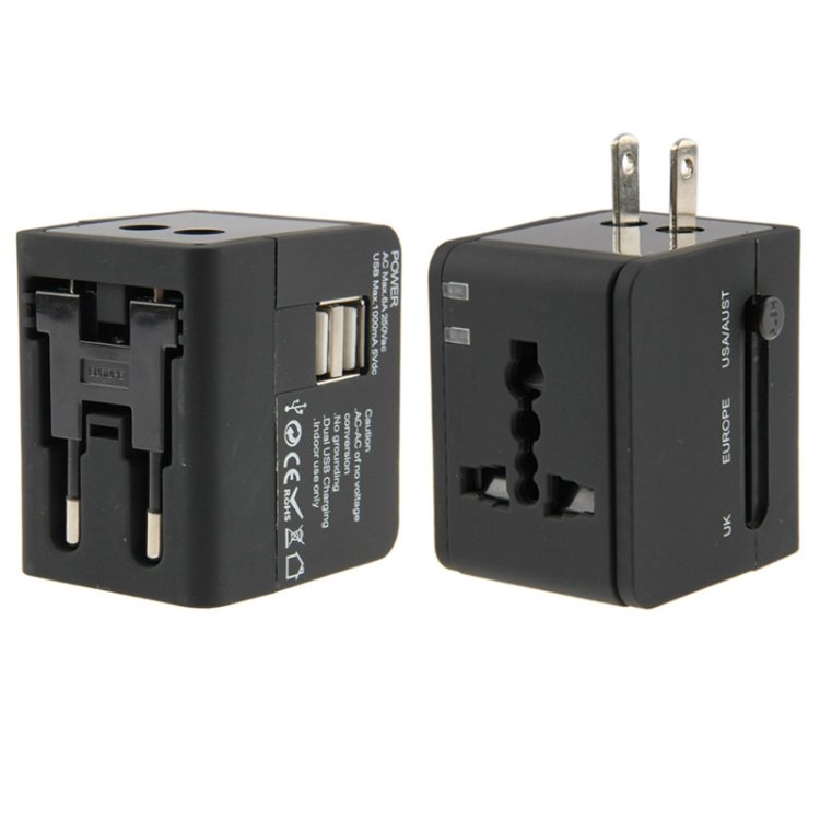 International 2.1A 2-USB EU / AU / UK / US Plug Travel Universal Adaptor(Black) - Image 3