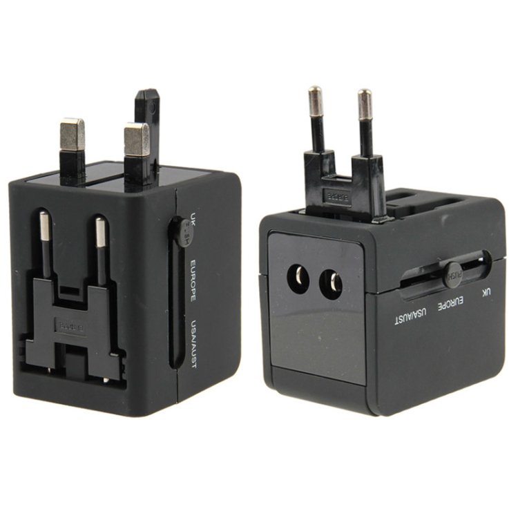 International 2.1A 2-USB EU / AU / UK / US Plug Travel Universal Adaptor(Black) - Image 4