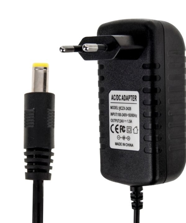 EU Plug AC 100-240V to DC 24V 1.5A Power Adapter, Tips: 5.5 x 2.1mm, Cable Length: about 1.2m(Black)