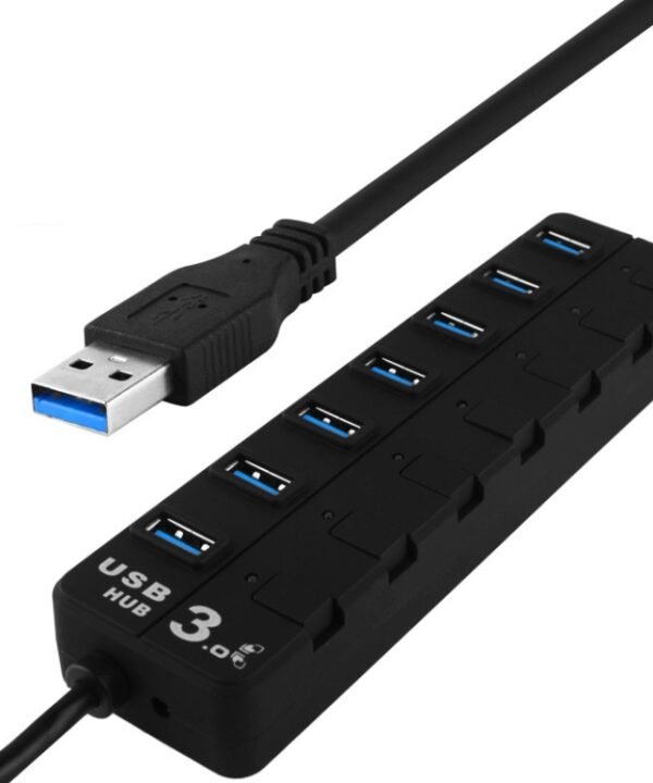 7 Ports USB 3.0 Hub with Individual Switches for each Data Transfer Ports(Black)