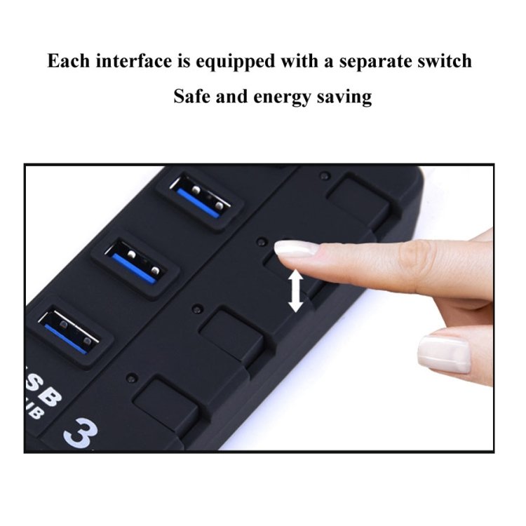 7 Ports USB 3.0 Hub with Individual Switches for each Data Transfer Ports(Black) - Image 4