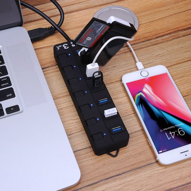 7 Ports USB 3.0 Hub with Individual Switches for each Data Transfer Ports(Black) - Image 7