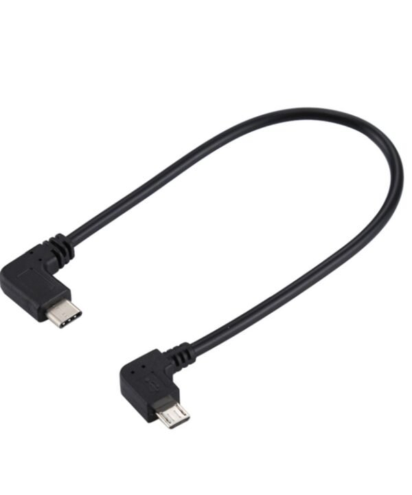 USB-C / Type-C Male Elbow to Micro USB Male Elbow Adapter Cable, Total Length: about 25cm, For Samsung, Huawei, Xiaomi, HTC, Meizu, Sony and other Smartphones