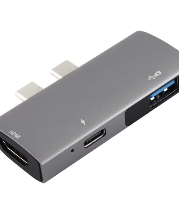 Double USB-C / Type-C to PD Port + USB 3.0 + HDMI Multifunctional Extension HUB Adapter