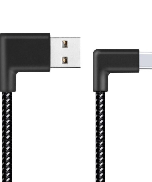1m 2A USB to USB-C / Type-C Nylon Weave Style Double Elbow Data Sync Charging Cable