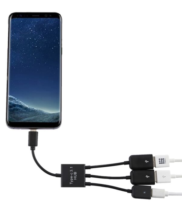 Portable USB-C / Type-C Male to Dual USB Ports Female + Micro USB Female Mini Cable Hub Splitter Adapter
