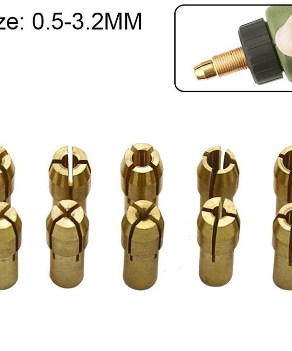 10 in 1 Three-claw Copper Clamp Nut for Electric Mill Fittings，Bore diameter: 0.5-3.2mm