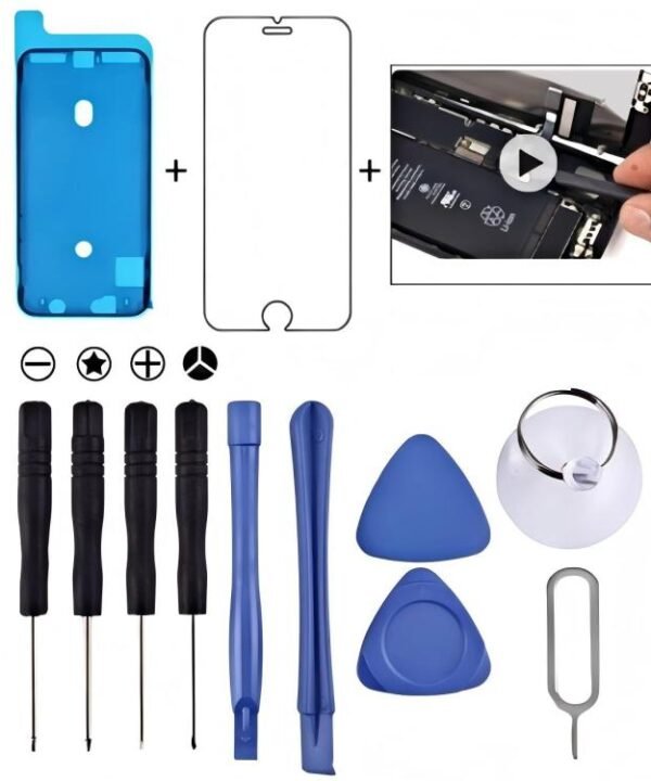 12 in 1 Repair Kits & Sticker (4 x Screwdriver + 2 x Teardown Rods + 2 x Triangle on Thick Slices + 1 x Eject Pin + 1 x Chuck + 1 x Waterproof Sticker + 1 x Tempered Glass)