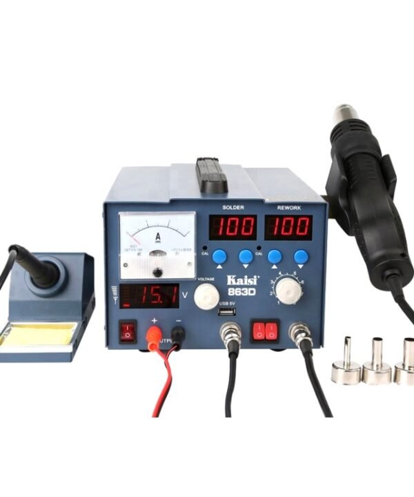 Kaisi K-863D 3 in 1 Hot Air Gun Soldering Station SMD Rework Station With 3A DC Power Supply for Phone PCB Welding Repair Machine, US Plug, K-863D, US Plug, K-863D, EU Plug