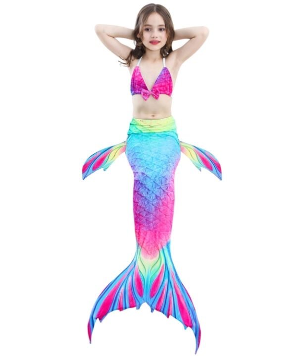 3 PCS / Sets Children Swimming Mermaid Tails Bikini Cosplay Mermaid Swimwear, Size: 110(Magenta+Blue)